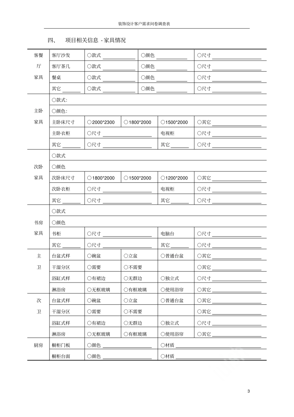 装饰设计客户需求问卷调查表_第3页