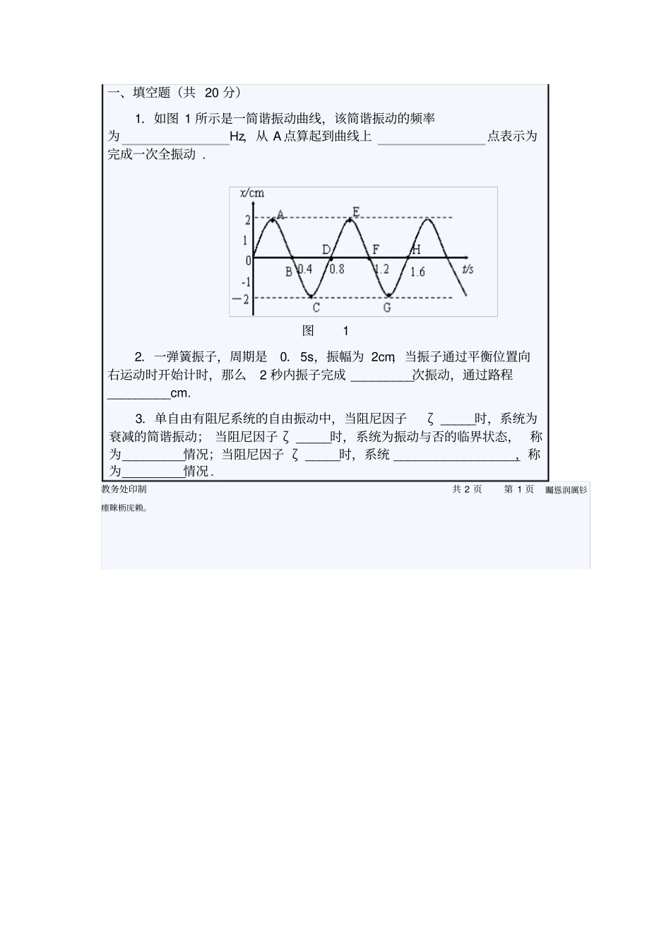 西北工业大学至学学期飞行器结构动力学期末测验考试试题_第2页