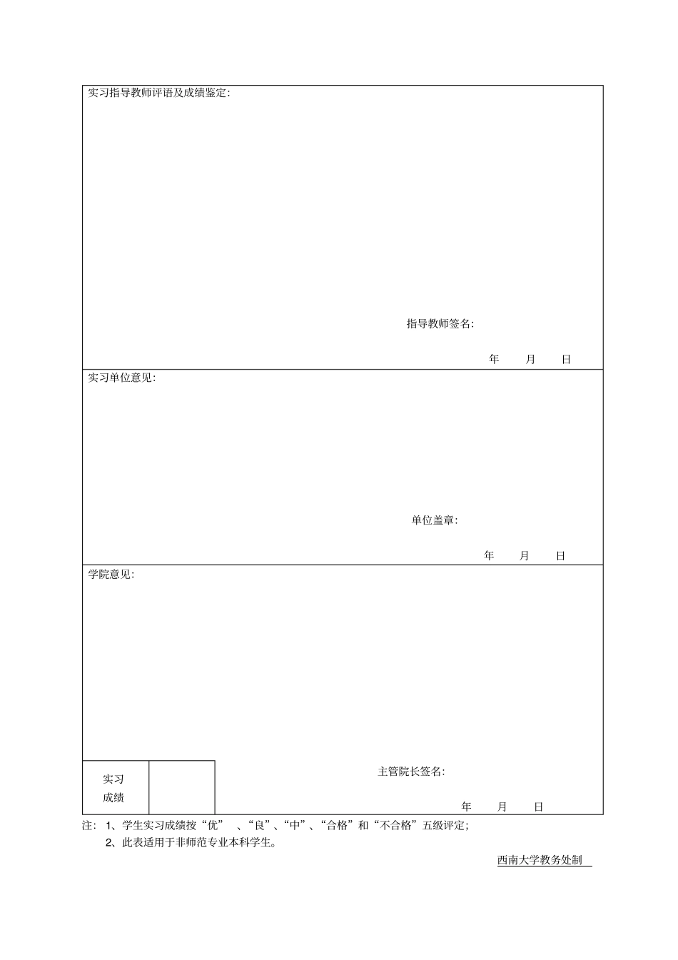 西南大学本科学生实习考核鉴定表_第2页