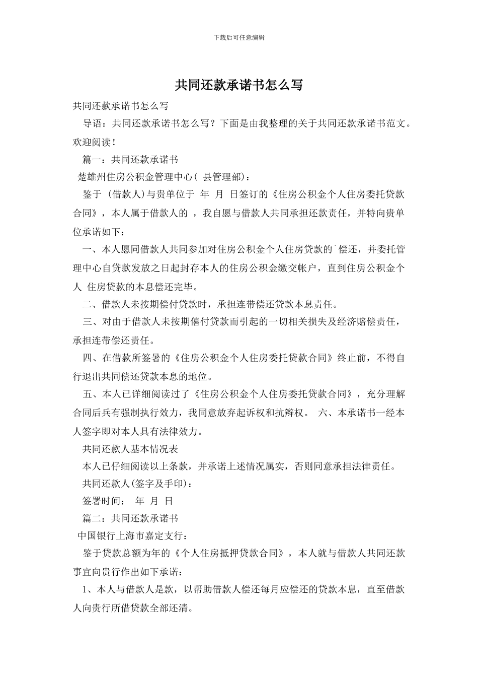 共同还款承诺书怎么写_第1页