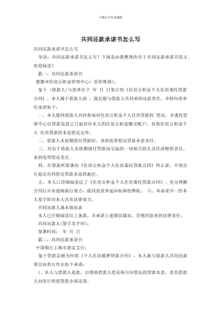 共同还款承诺书怎么写