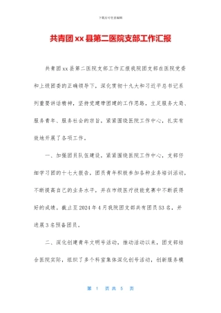 共青团xx县第二医院支部工作汇报