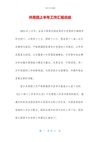 共青团上半年工作汇报总结