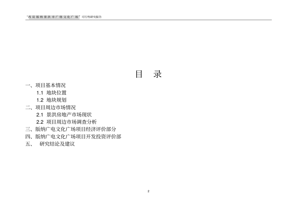 西双版纳景洪广电网络文化广场项目可行性研究报告_第2页