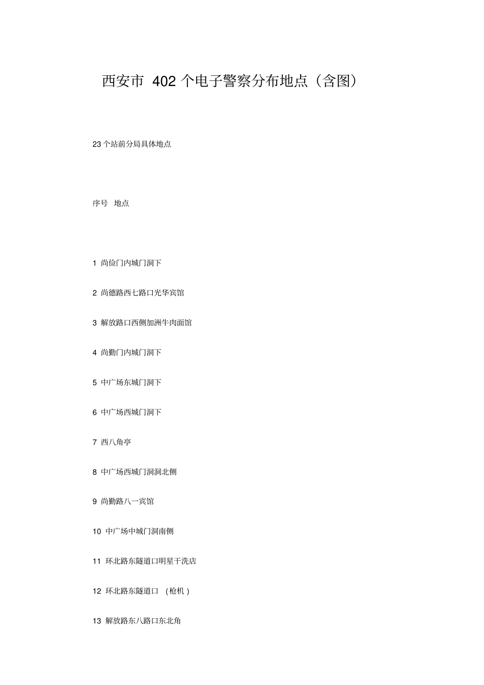 西安400电子警察分布地点资料_第1页