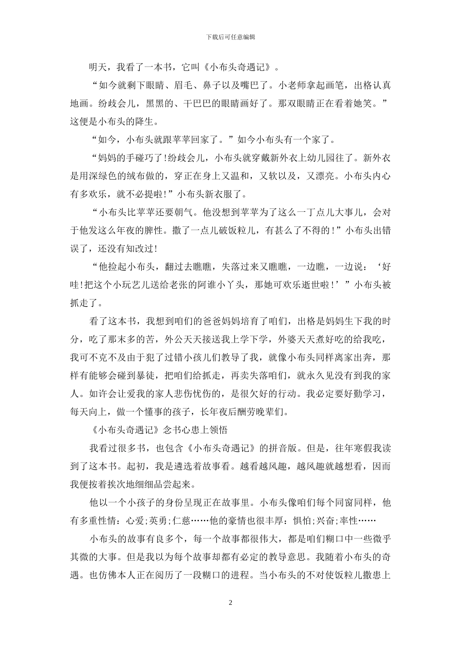 关于《小布头奇遇记》读书心得600字_第2页