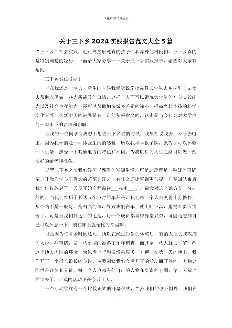 关于三下乡2024实践报告范文大全5篇_第1页