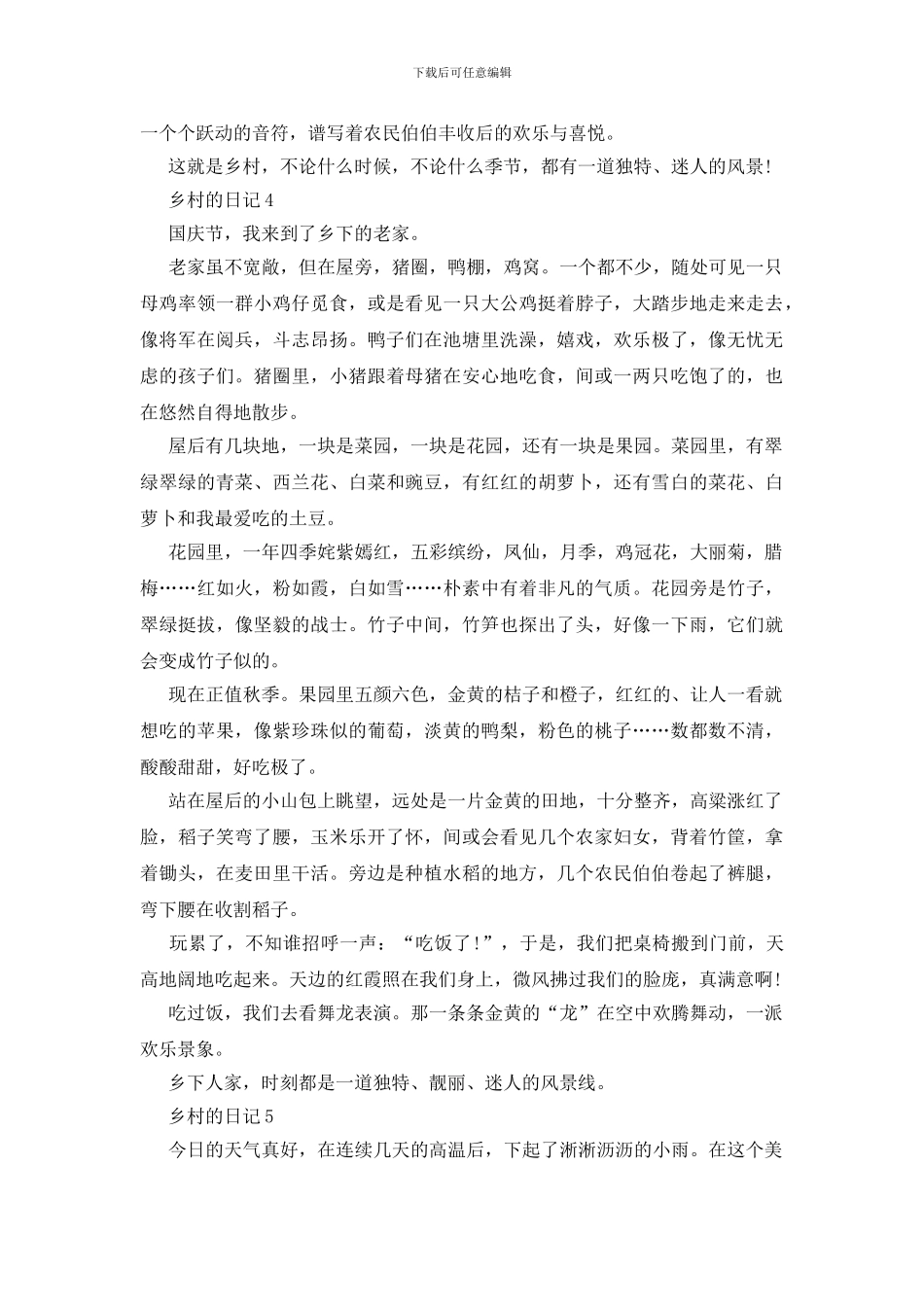 关于乡村的日记模板500字5篇_第3页