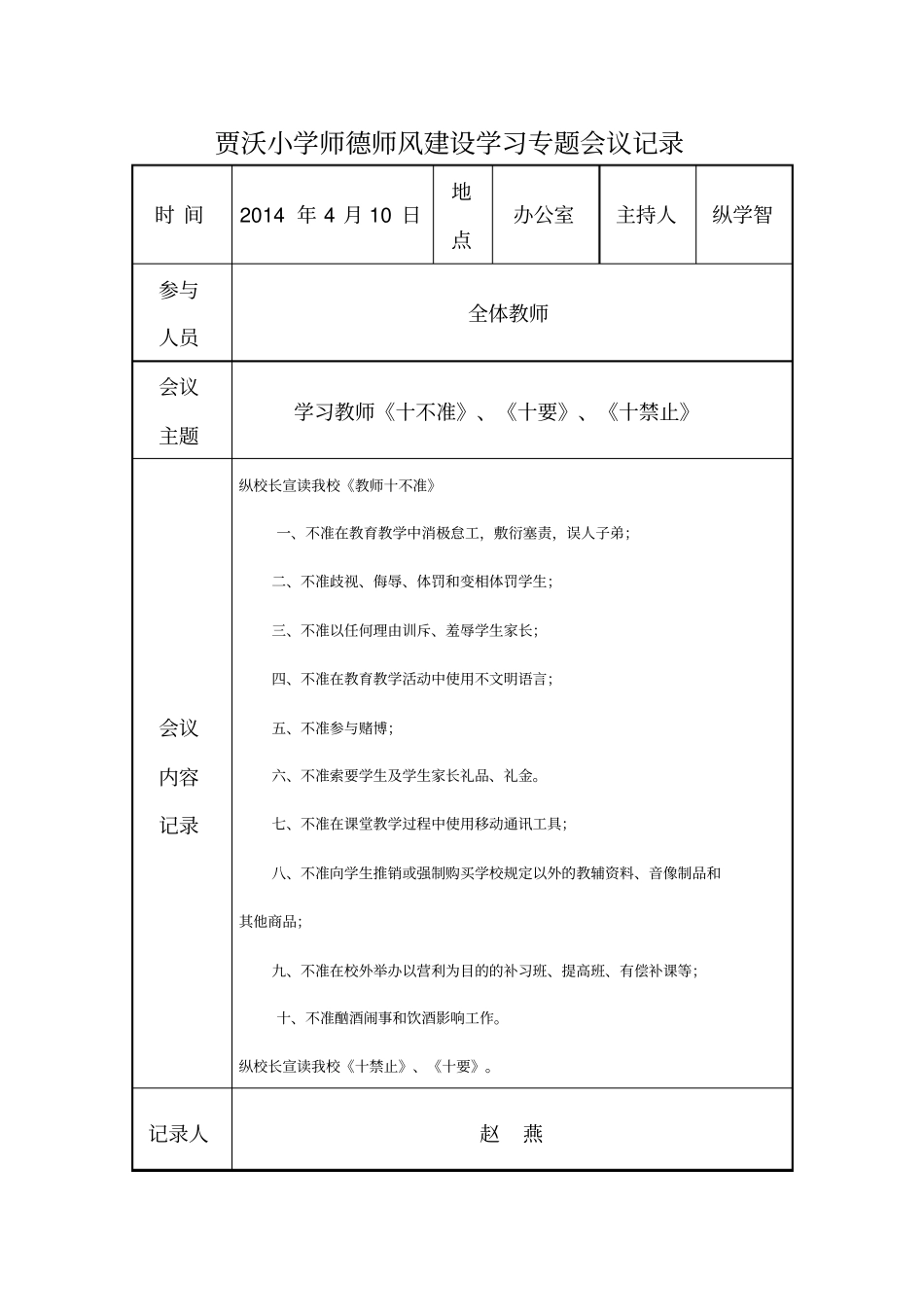 西张庄小学师德师风建设学习活动会议记录分析_第3页