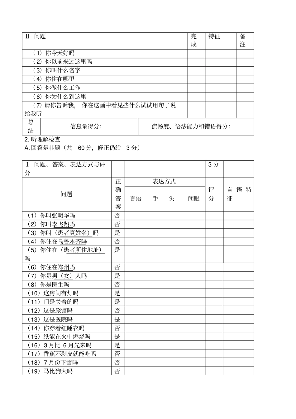 西方失语症评定量表_第2页