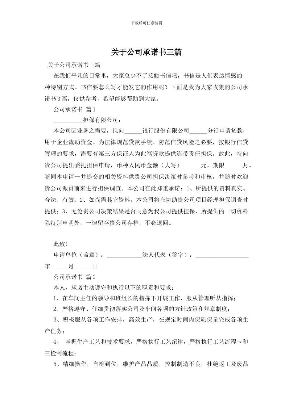 关于公司承诺书三篇_第1页