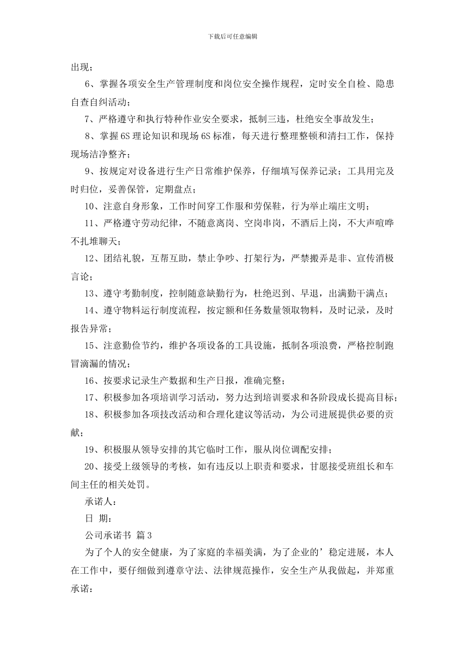 关于公司承诺书三篇_第2页