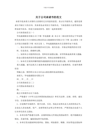 关于公司承诺书的范文