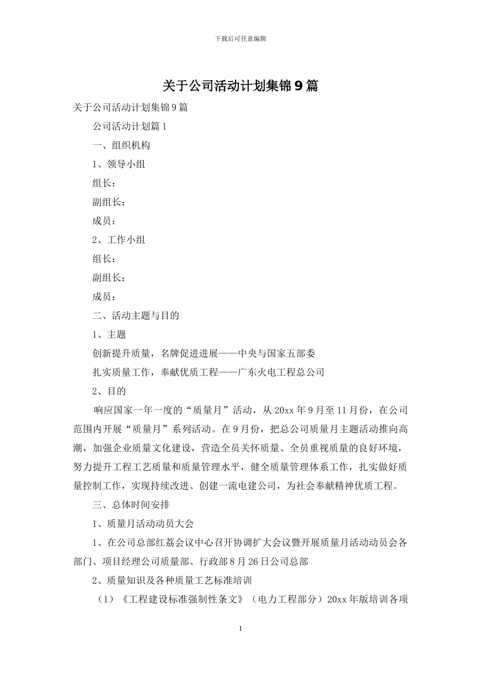 关于公司活动计划集锦9篇_第1页