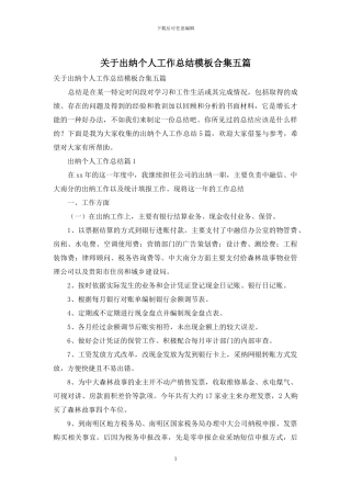 关于出纳个人工作总结模板合集五篇