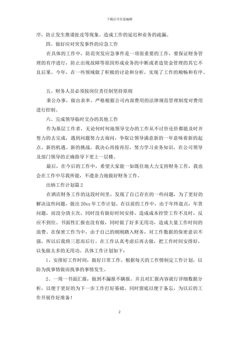 关于出纳工作计划模板汇编九篇_第2页