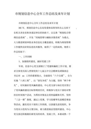 规划信息中心全年工作总结及来年计划