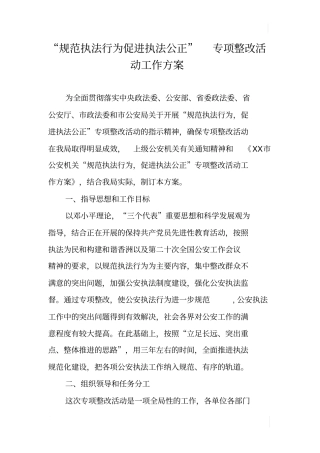 规范执法行为促进执法公正专项整改活动工作方案