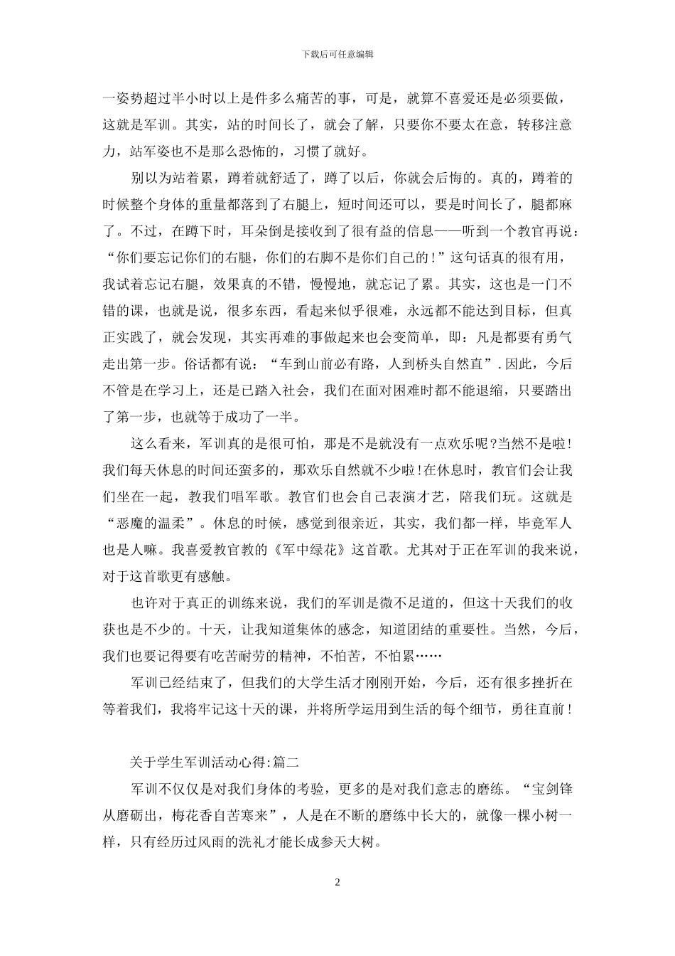 关于学生军训活动心得五篇_第2页