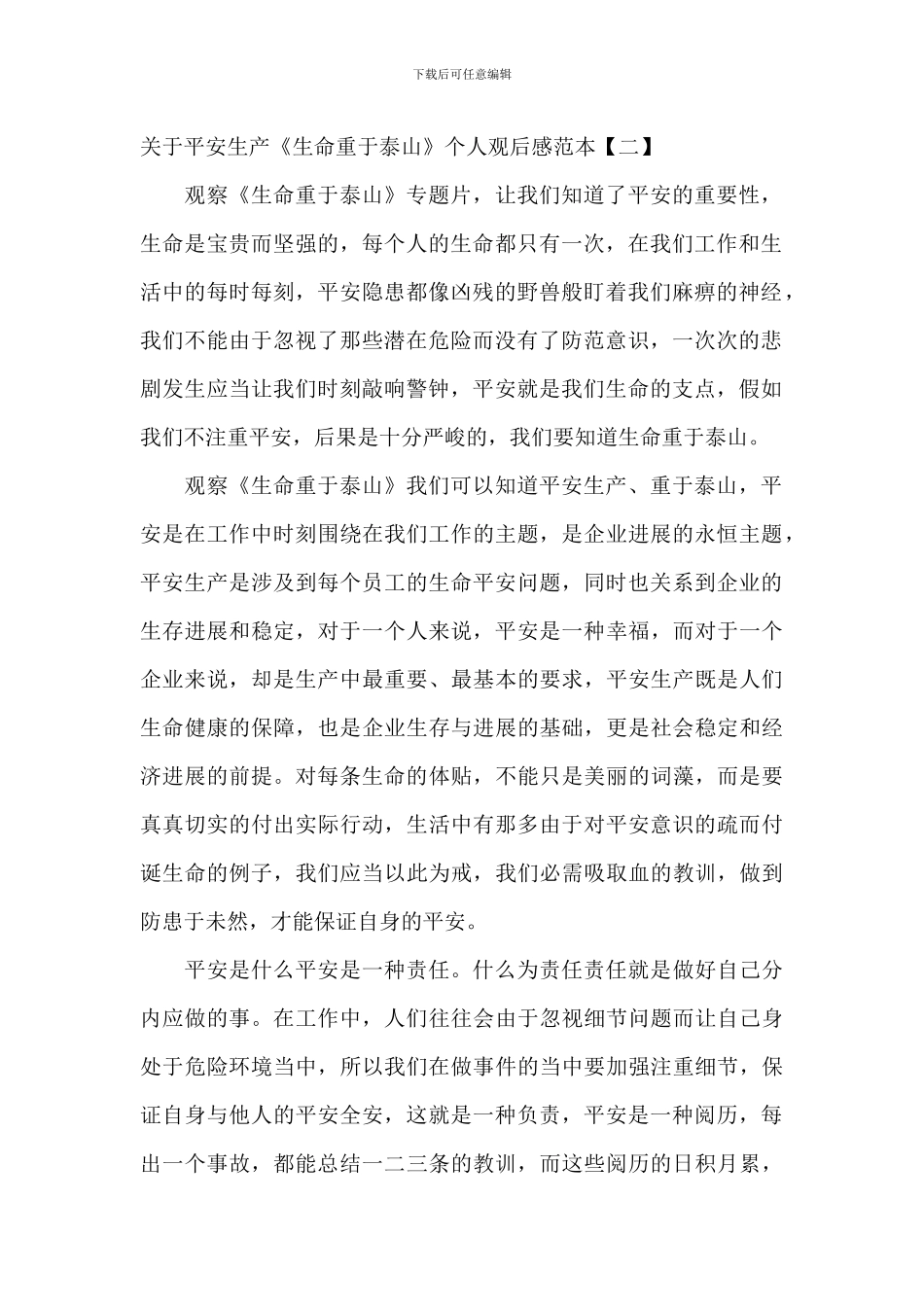 关于安全生产《生命重于泰山》个人观后感范本_第2页