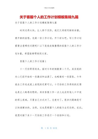关于客服个人的工作计划模板集锦九篇