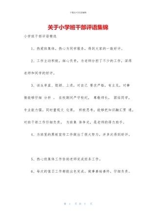 关于小学班干部评语集锦