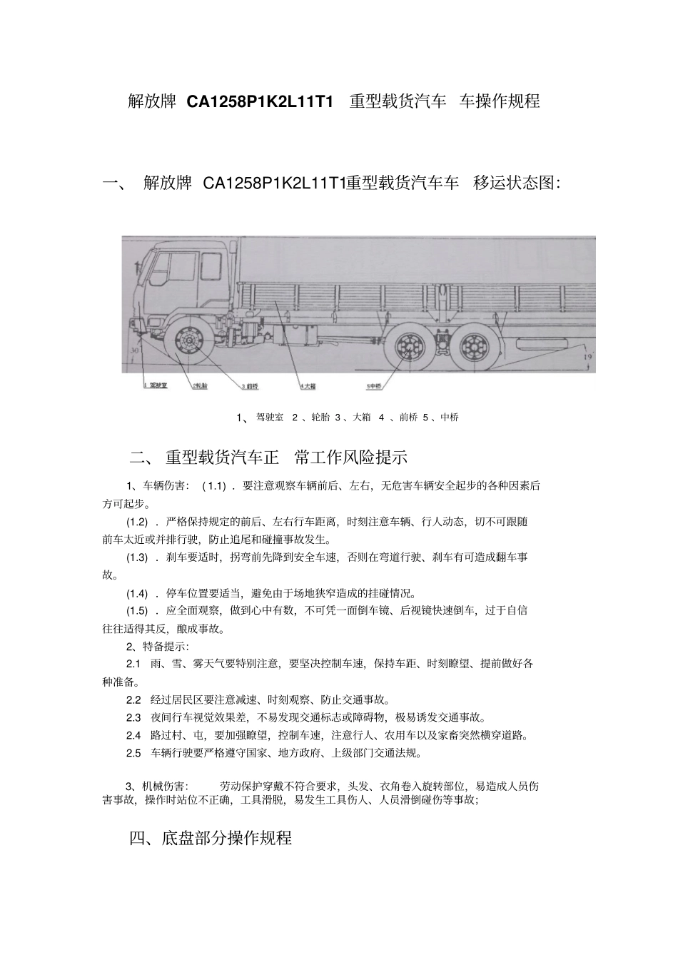 解放牌CA1258P1K2L11T1重型载货汽车车操作规程_第1页