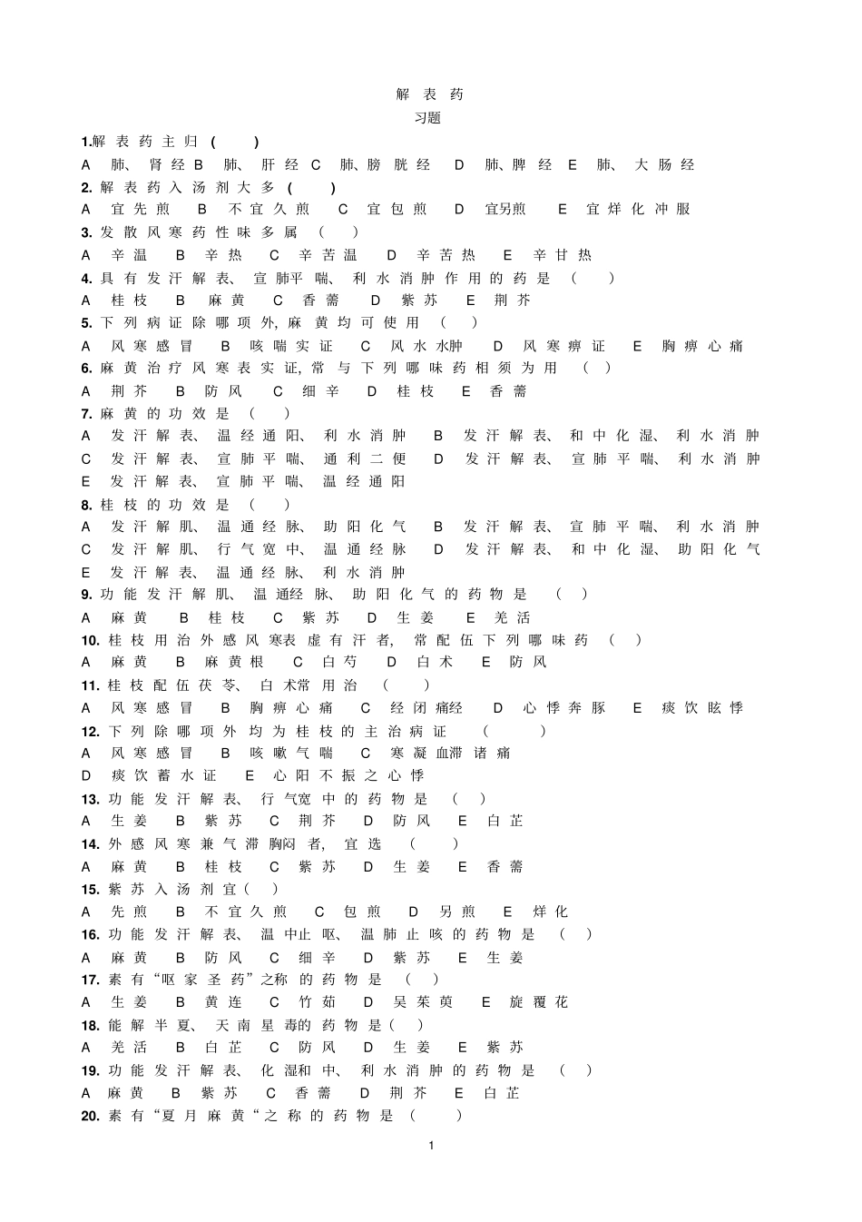 解表药试题分析_第1页