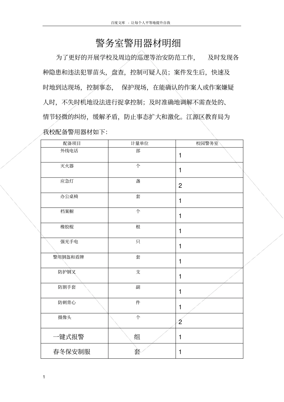 警务室警用器材明细_第1页