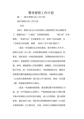警务督察工作计划