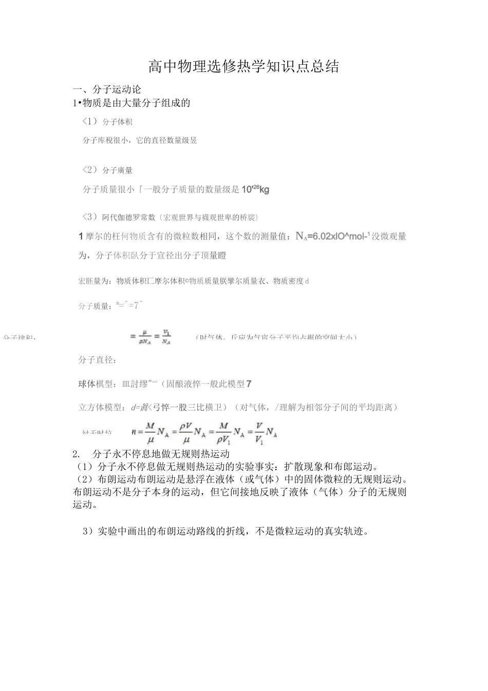 高中物理选修热学知识点总结_第1页