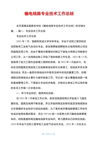 输电线路专业技术工作总结