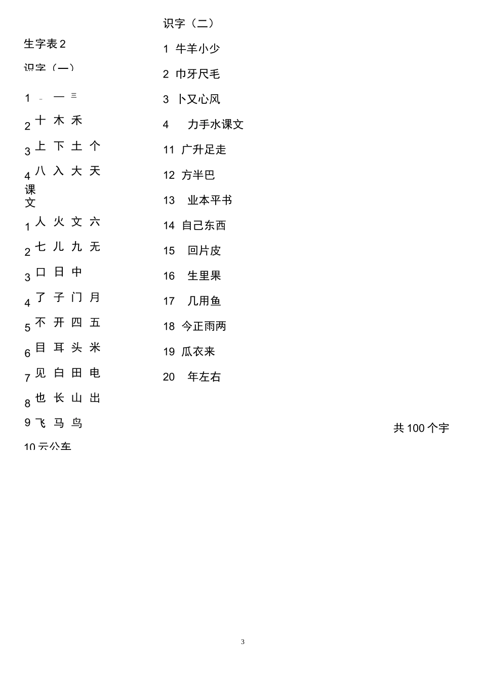 人教版小学语文一年级生字表(打印版)_第3页