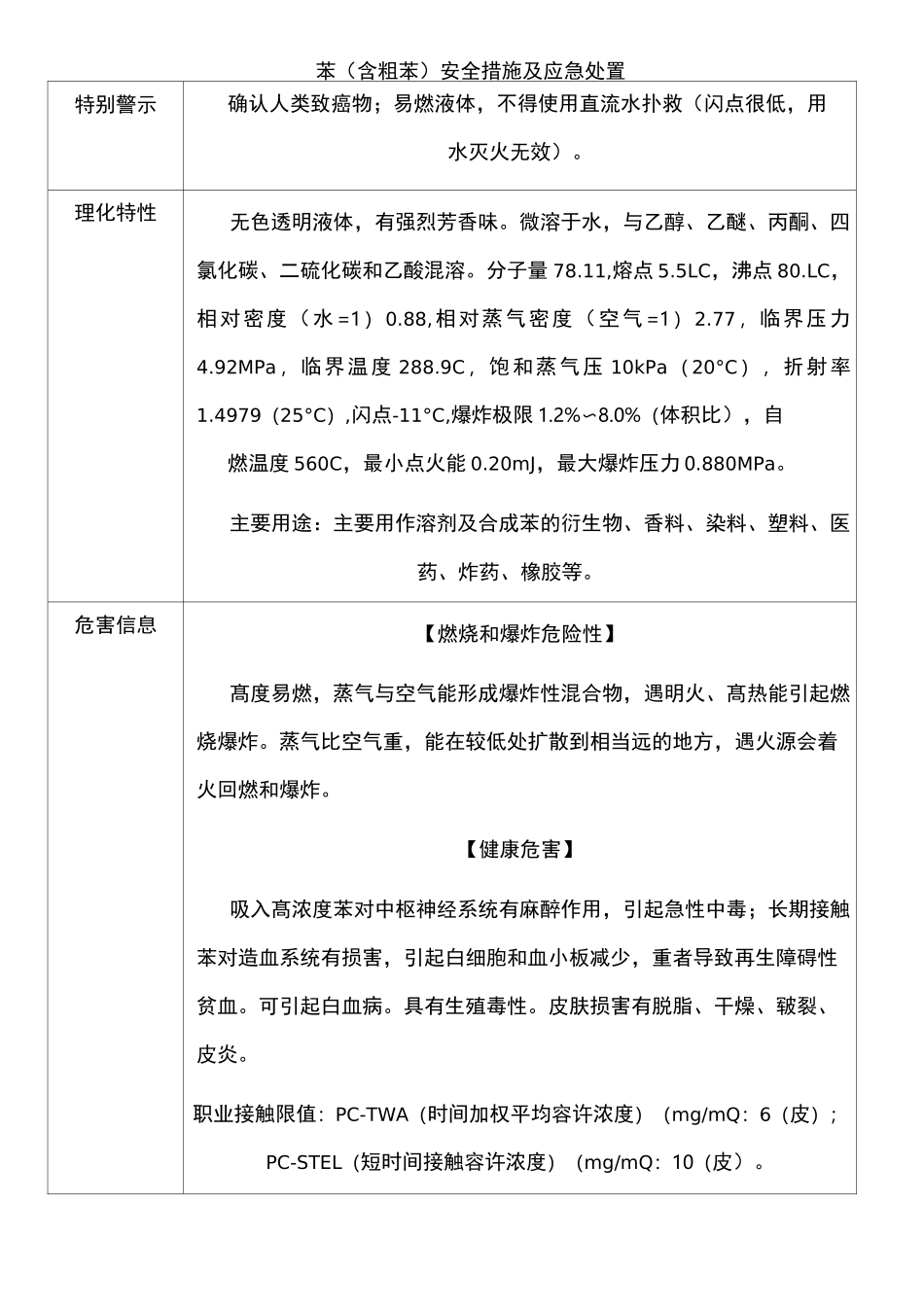 苯(含粗苯)安全措施及应急处置_第1页