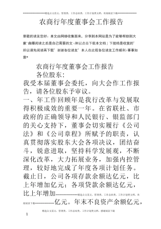 农商行年度董事会工作报告