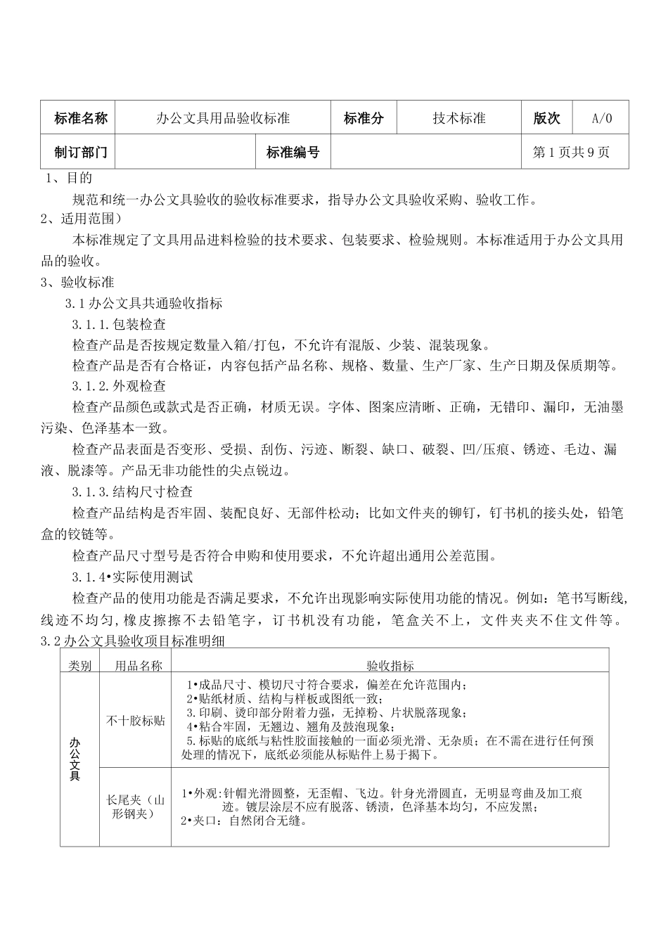 办公用品验收技术标准_第1页