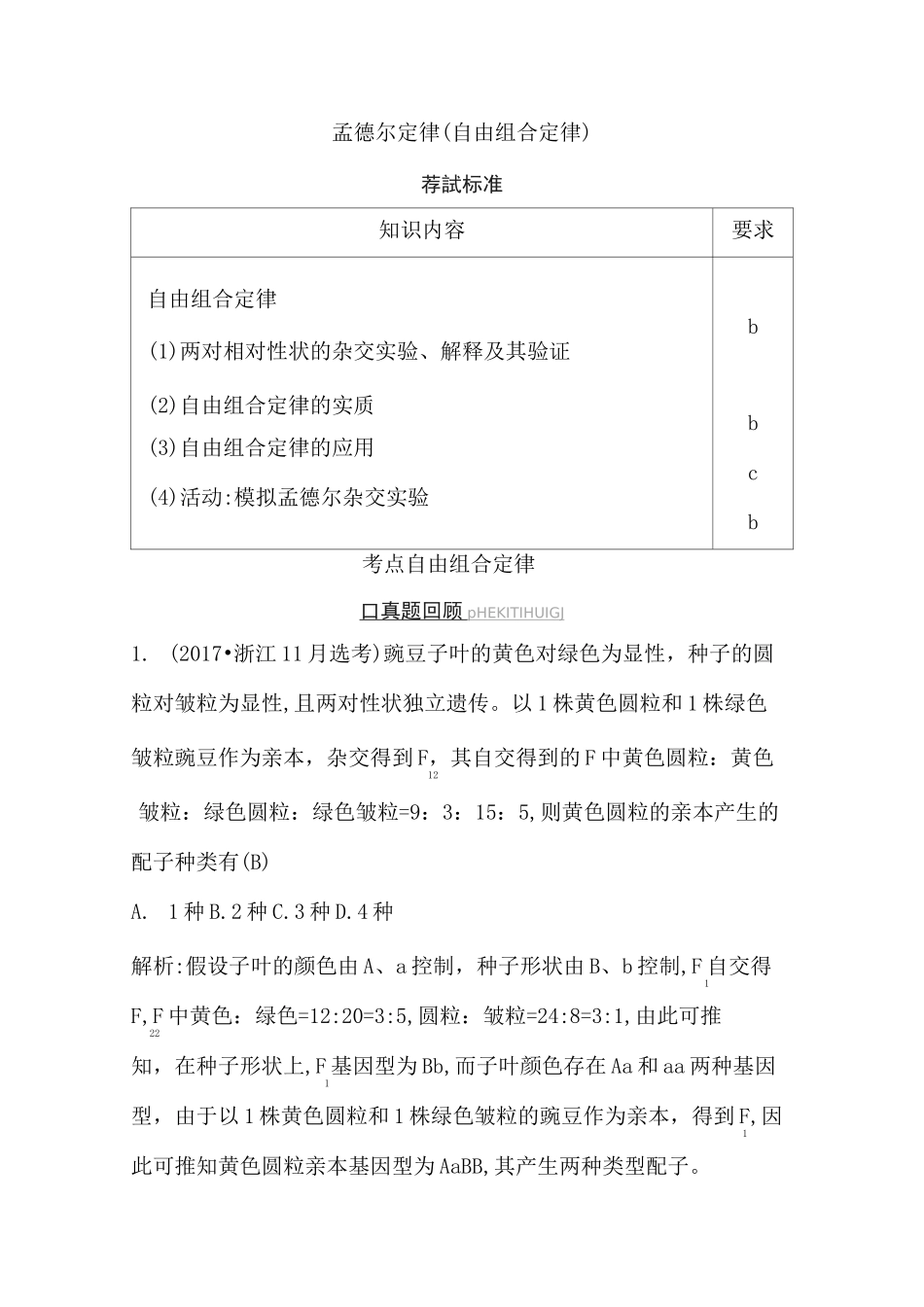 孟德尔定律(自由组合定律)_第1页