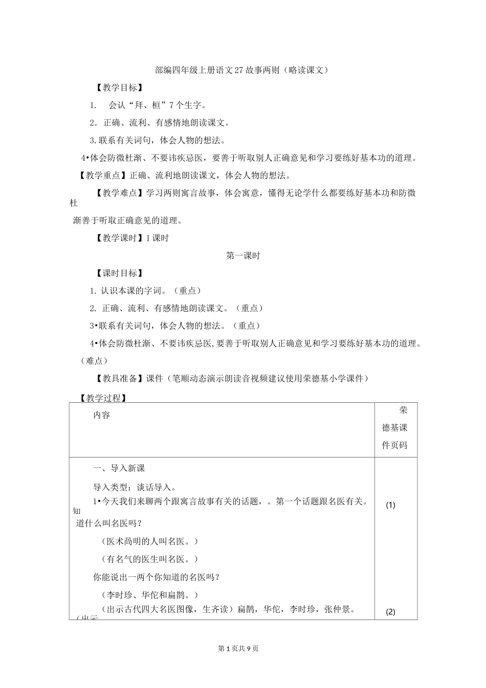 部编四年级上册语文27.故事二则_第1页