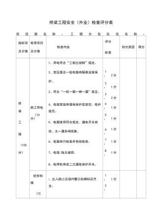桥梁工程安全检查评分表