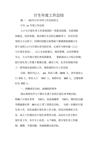 计生年工作总结