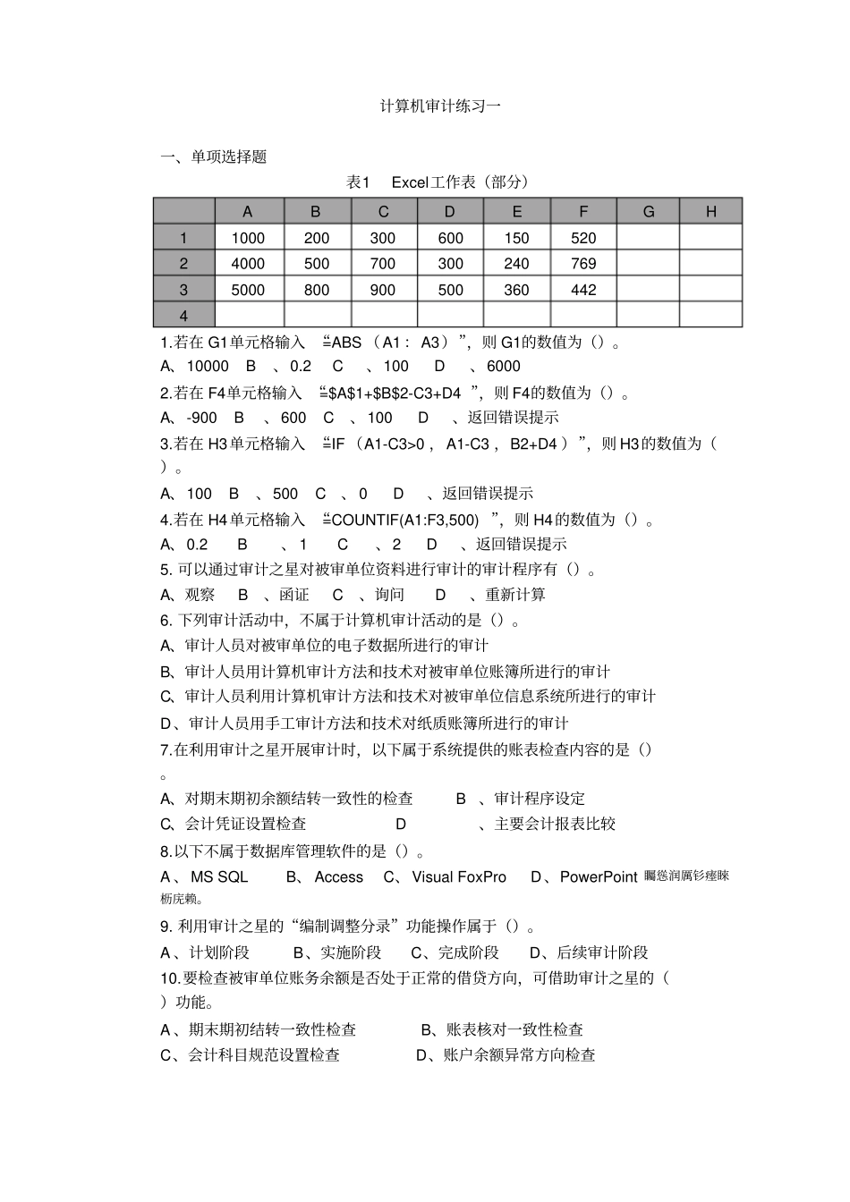 计算机审计练习题附标准答案_第1页