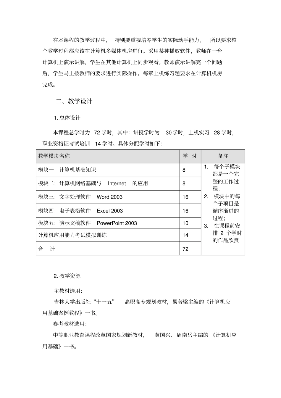 计算机应用基础课程教学大纲高职高专_第3页