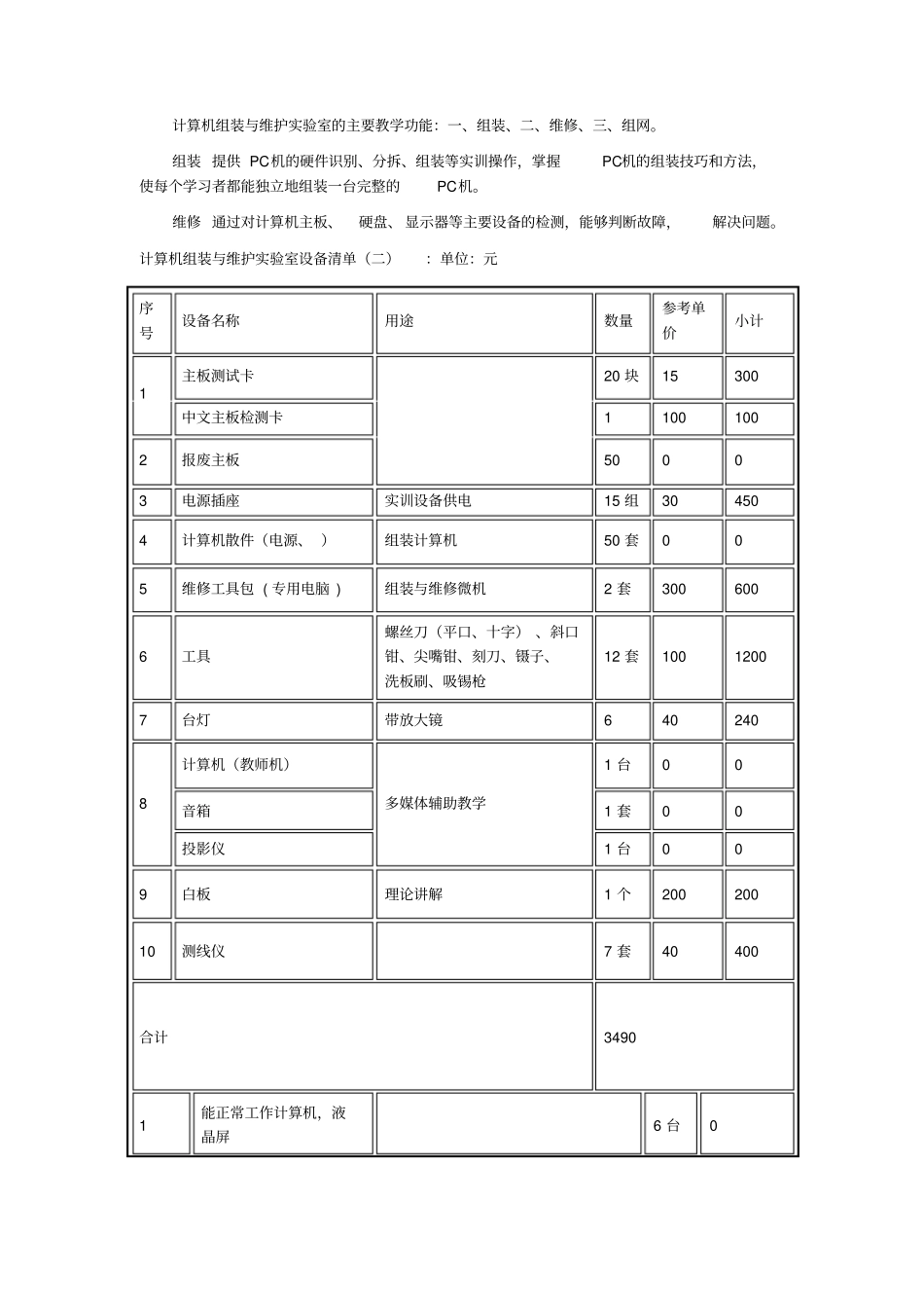 计算机组装与维修实训室建设方案_第3页