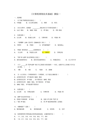 计算机网络技术基础测验一