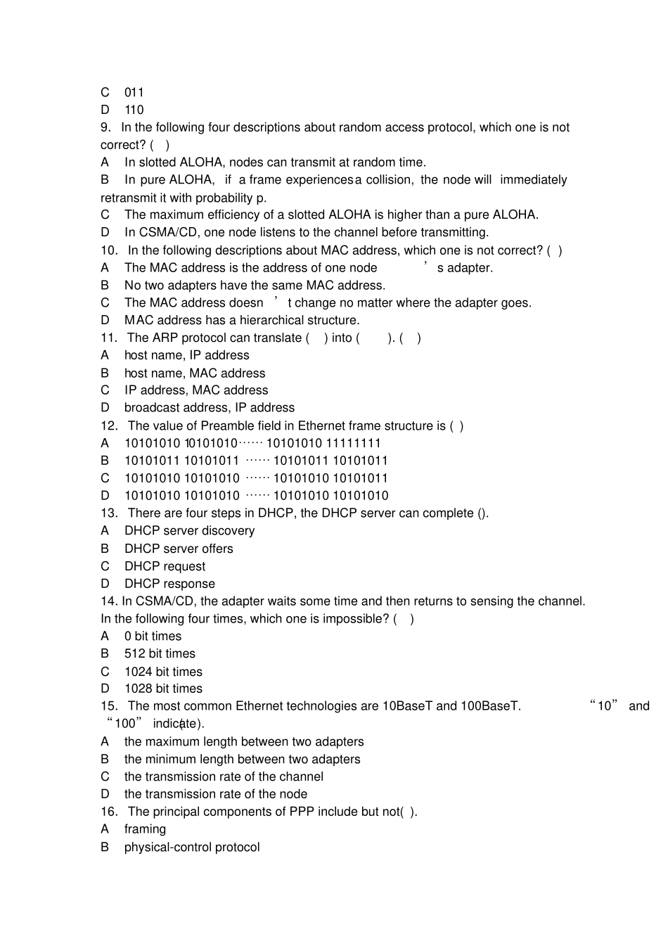 计算机网络英文题库附答案chapter5_第2页