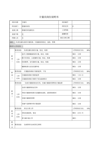 计量员岗位说明书