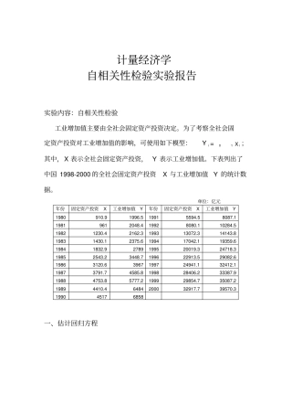 计量经济学自相关性检验试验报告
