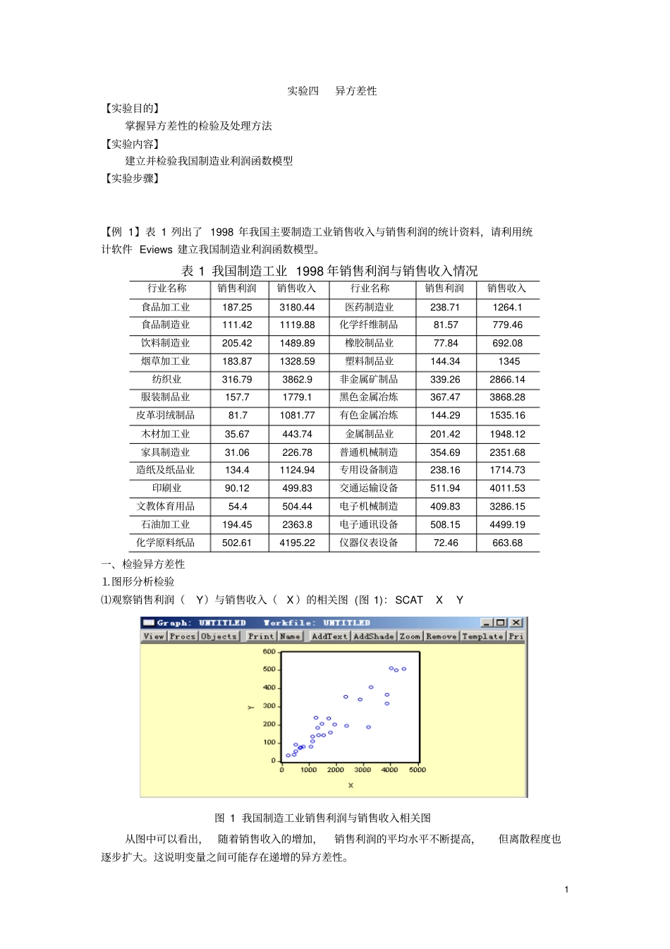 计量经济学试验教学案例试验四异方差_第1页