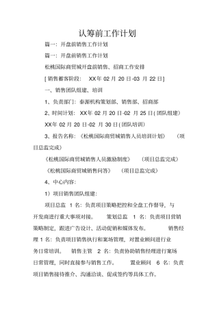 认筹前工作计划