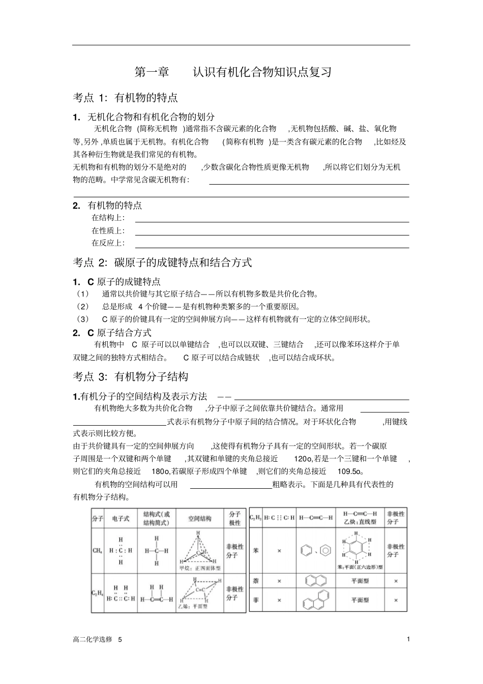 认识有机化合物知识点复习_第1页